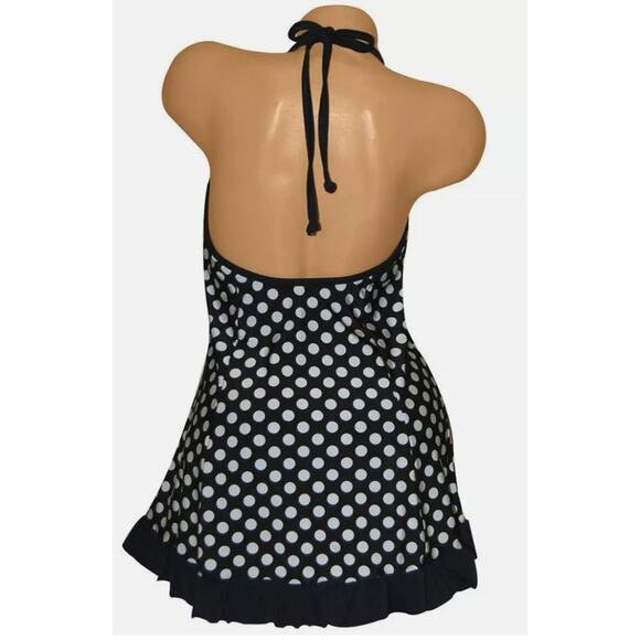 CAROL WIOR SZ 14 Swimdress Halter Bathing Suit Black White Polka Dot Swim Dress - Picture 8 of 10